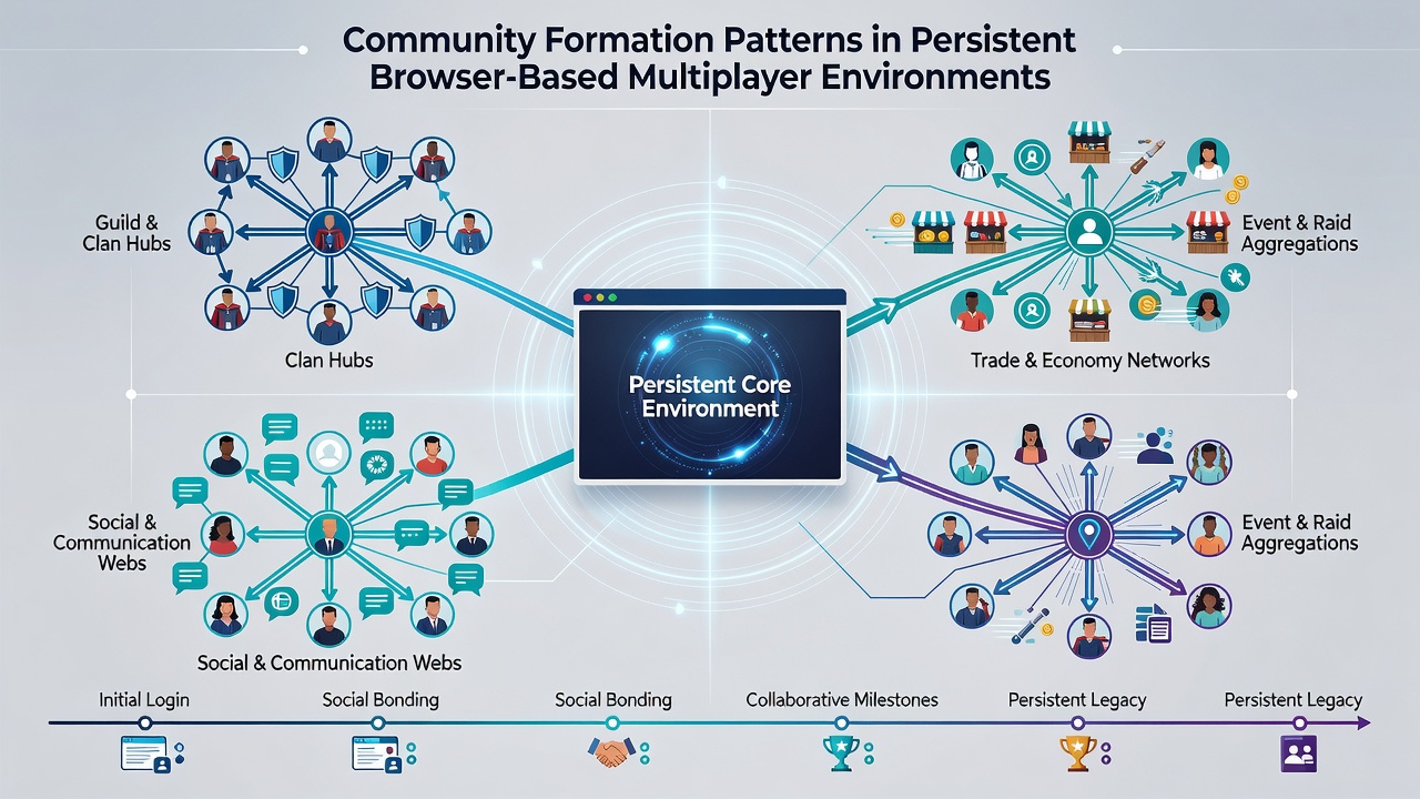 Community members coordinating strategies inside a persistent browser game session