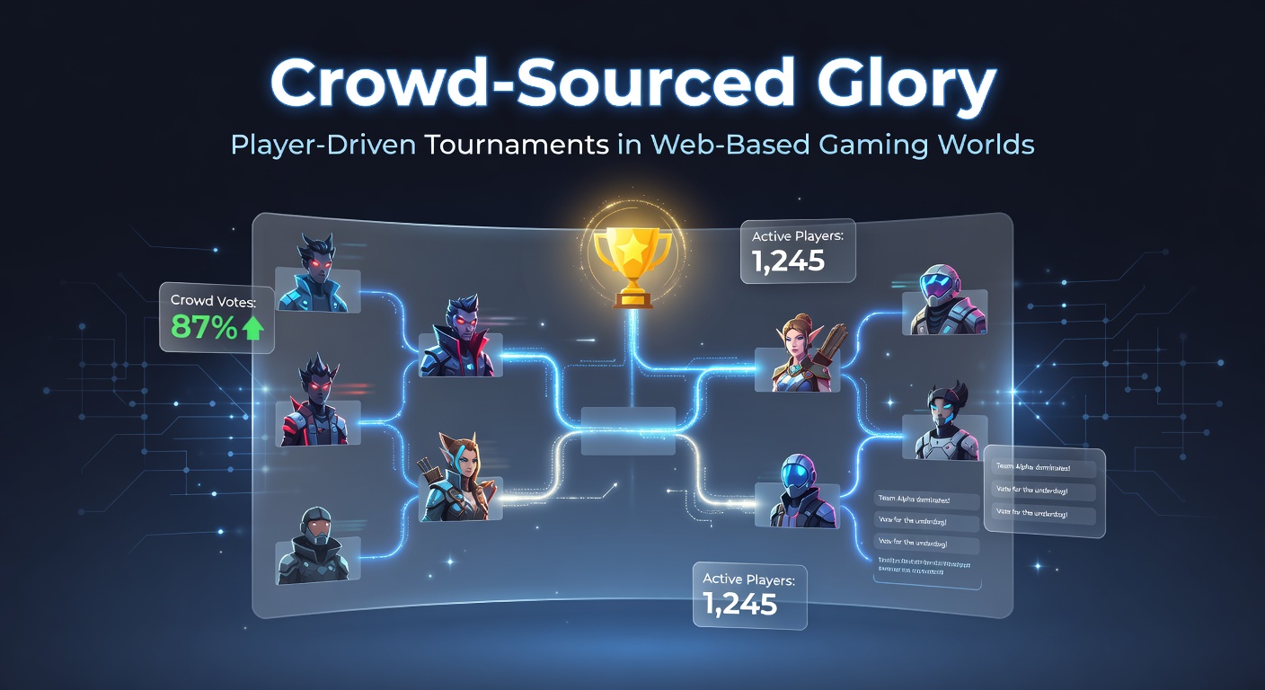 Vibrant online arena filled with competing player avatars in a player-organized tournament, screens glowing with leaderboards and chat feeds buzzing with strategy calls