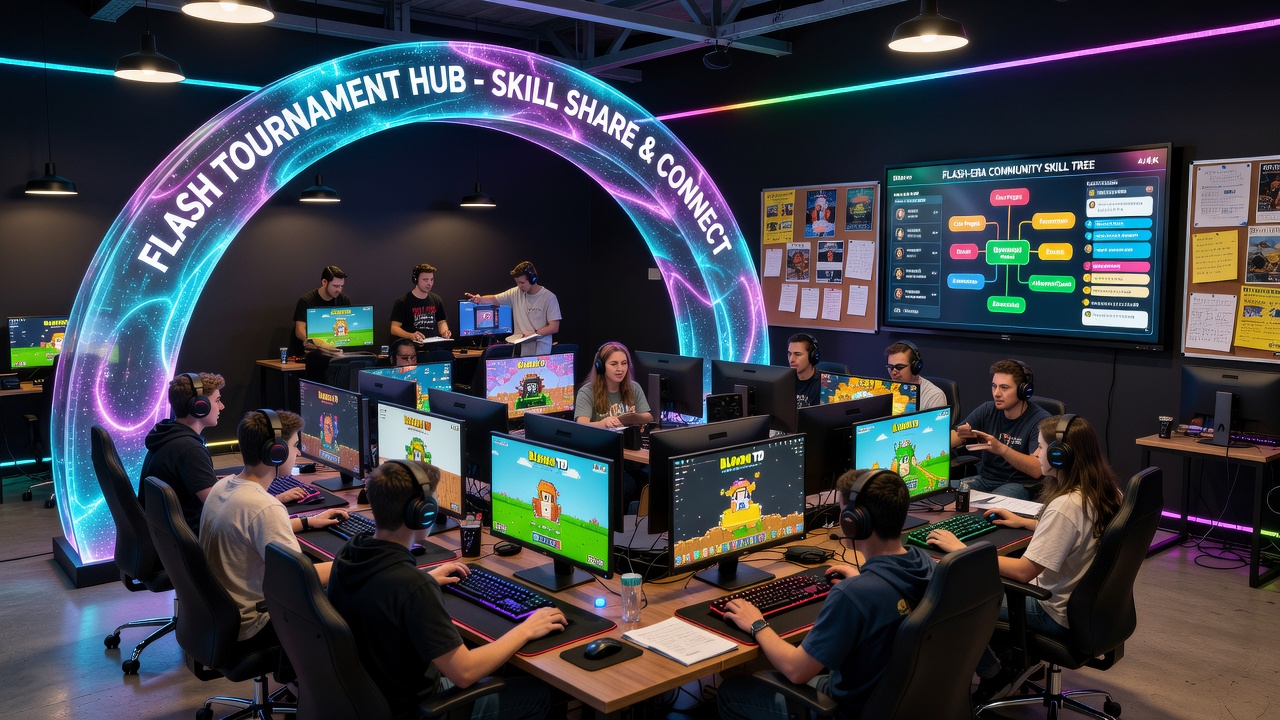 Community members discussing strategies on a Flash game portal forum with visible skill guides and leaderboard examples