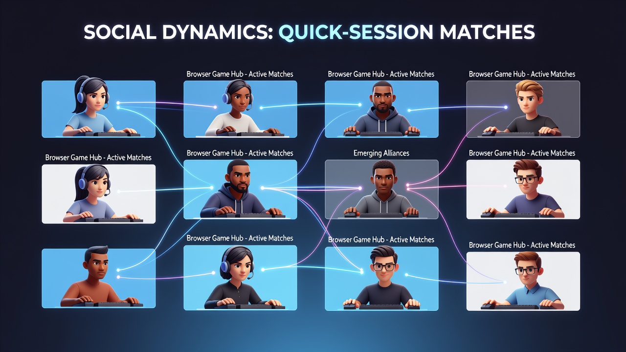 Players engaging in quick-session matches on a browser game site with chat overlays and leaderboards visible