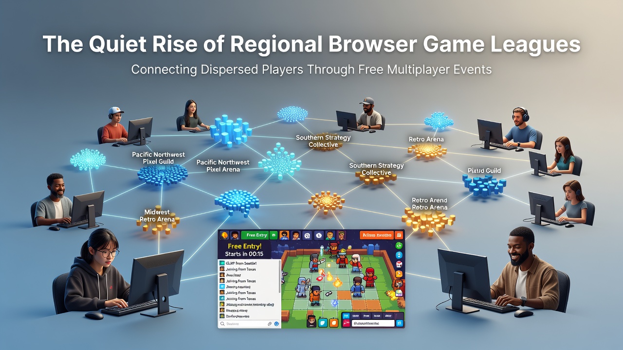 Players from different regions participating in a browser-based multiplayer league event